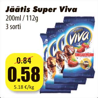 Allahindlus - Jäätis Super Viva 200ml / 112g 3 sorti