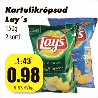 Allahindlus - Kartulikrõpsud Lay´s 150g 2 sorti