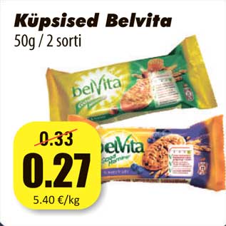 Allahindlus - Küpsised Belvita 50g / 2 sorti