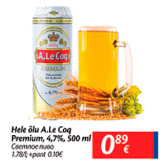 Allahindlus - hele õlu A.Le Coq Premium