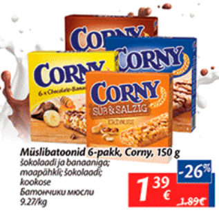 Allahindlus - Müslibatoonid 6-pakk, Corny, 150 g