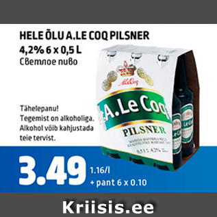 Allahindlus - HELE ÕLU A.LE COQ PILSNER