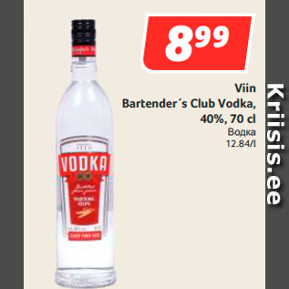 Allahindlus - Viin Bartender´s Club Vodka, 40%, 70 cl