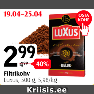 Allahindlus - Filtrikohv Luxus, 500 g