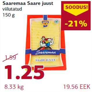 Allahindlus - Saaremaa Saare juust viilutatud 150 g