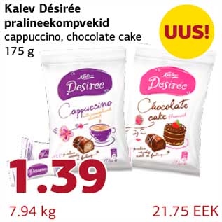 Allahindlus - Kalev Désirée pralineekompvekid cappuccino, chocolate cake 175 g