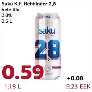 Allahindlus - Saku K.F. Rehbinder 2,8 hele õlu 2,8% 0,5 L