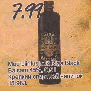 Allahindlus - Muu piiritusjook Riga Black Balsam 45%, 0,5 l