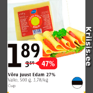 Allahindlus - Võru juust Edam 27%