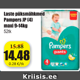 Allahindlus - Laste püksmähkmed Pampers JP (4) maxi 9-14 kg, 5 tk