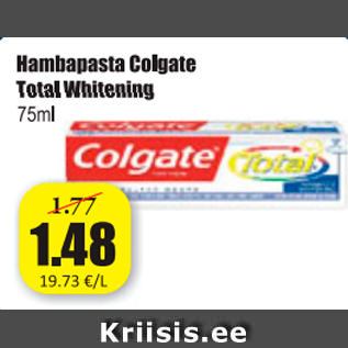 Allahindlus - Hambapasta Colgate Total Whitening 75 ml