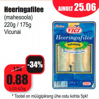 Allahindlus - Heeringafilee (mahesoola) 220g / 175g Vicuna