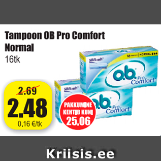 Allahindlus - Tampoon OB Pro Comfort Normal 16 tk