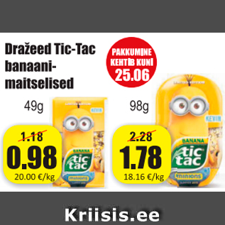 Allahindlus - Dražeed Tic-Tac banaanimaitselised 49 g