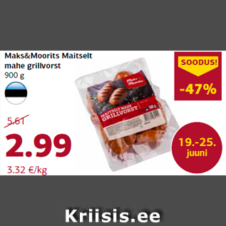 Allahindlus - Maks&Moorits Maitselt mahe grillvorst 900 g