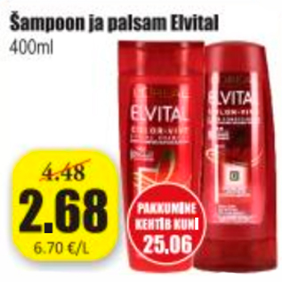 Allahindlus - Šampoon ja palsam Elvital 400 ml