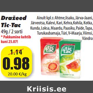 Allahindlus - Dražeed Tic-Tac 49g / 2 sort