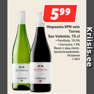 Allahindlus - Hispaania KPN vein Torres San Valentin, 75 cl