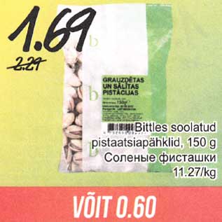 Allahindlus - Bittles soolatud pistaatsiapähklid, 150 g