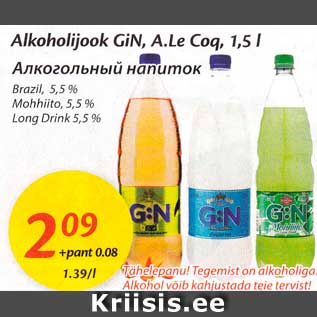 Allahindlus - Alkohoolijook G:N, A.Le Coq, 1,5 l