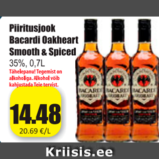 Allahindlus - Piiritusjook bacardi Oakheart Smooth & Spriced