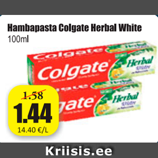 Allahindlus - Hambapasta Colgate herbal White 100 ml