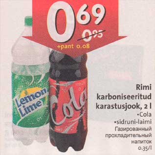 Allahindlus - Rimi karboniseeritud karastusjook, 2l .Cola .sidruni-laimi