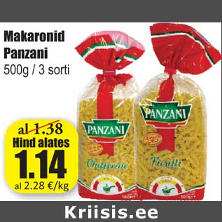 Allahindlus - Makaronid Panzani 500g / 3 sorti