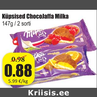 Allahindlus - Küpsised ChocoJaffa Milka 147g / 2 sorti