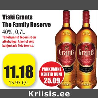 Allahindlus - Viski Grants The Family Reserve 40%, 0,7L