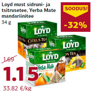 Allahindlus - Loyd must sidruni- ja tsitrusetee, Yerba Mate mandariinitee 34 g