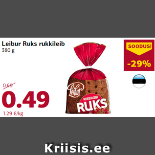 Allahindlus - Leibur Ruks rukkileib 380 g