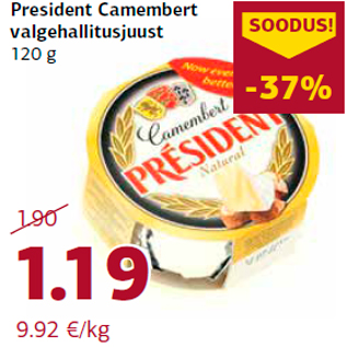 Allahindlus - President Camembert valgehallitusjuust 120 g