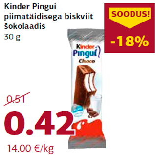 Allahindlus - Kinder Pingui piimatäidisega biskviit šokolaadis 30 g