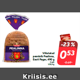 Allahindlus - Viilutatud peenleib Pealinna, Eesti Pagar, 490 g