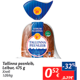 Allahindlus - Tallinna peenleib, Leibur, 475 g