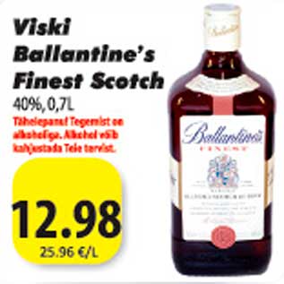 Allahindlus - Viski Ballantine"s Finest Scotch 40%, 0,7l