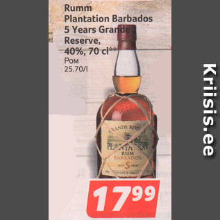 Allahindlus - Rumm Plantation Barbados 5 Years Grande Reserve