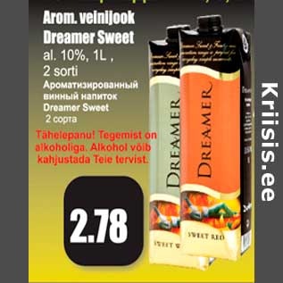 Allahindlus - Arom.veinijook Dreamer Sweet al.10%, 1L