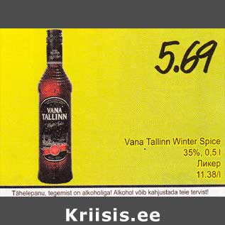 Allahindlus - Vаnа Tallinn Winter Spice 35%,0,5l