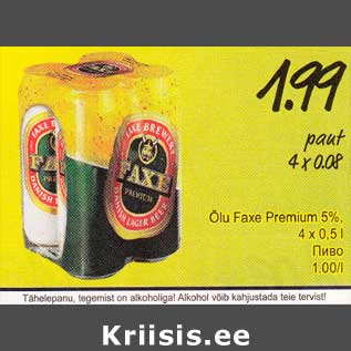 Allahindlus - Õlu Fахе Рrеmium 5%,4x0,5l