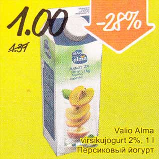 Allahindlus - Valio Alma virsikujogurt 2%, 1 l