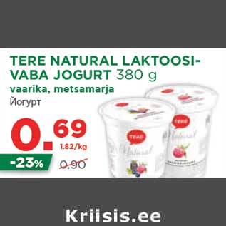 Allahindlus - TERE NATURAL LAKTOOSIVABA JOGURT 380 g