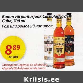 Allahindlus - Rumm või piiritusjook Casablanca de Cuba, 700 ml