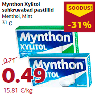 Allahindlus - Mynthon Xylitol suhkruvabad pastillid