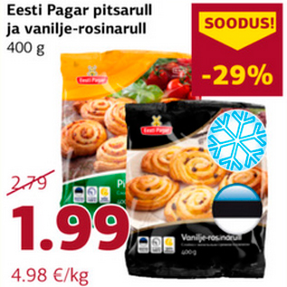 Allahindlus - Eesti Pagar pitsarull ja vanilje-rosinarull 400 g