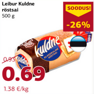 Allahindlus - Leibur Kuldne röstsai 500 g