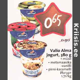 Allahindlus - Valio Alma jogurt, 380 g . müsli . metsmaasika -vanilli . pirni-karamelli