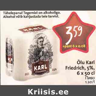 Allahindlus - Õlu Karl Friedrich,5%, 6х50сl