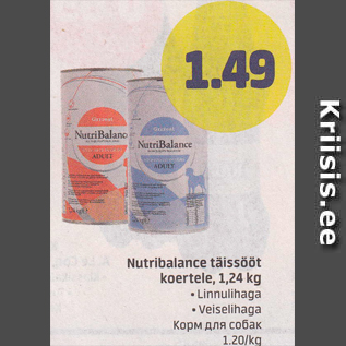 Allahindlus - Nutribalance täissööt koertele, 1,24 kg